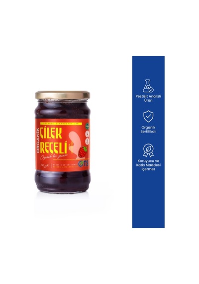 Ots Organik Çilek Reçeli 360 gr (Organik Sertifikalı, Pestisit Analizli)