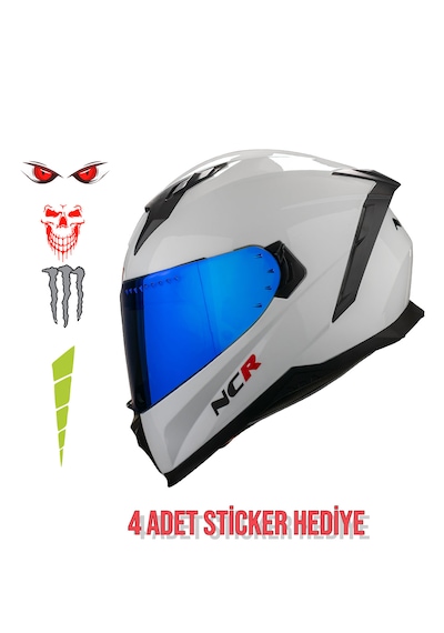 Ncr Stream Mavi Vizörlü Kapalı Kask Beyaz