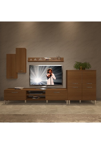 Decoraktiv Eko 6 Mdf Dvd Krom Ayaklı Tv Ünitesi Tv Sehpası Ceviz