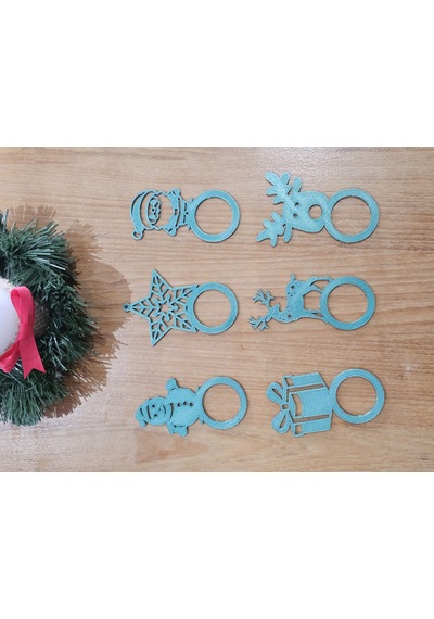 3d Baskı 6'lı Yılbaşı Peçete Halkası Seti Noel Sofra Süsü Dekoratif Peçete Yüzüğü Çok Renkli