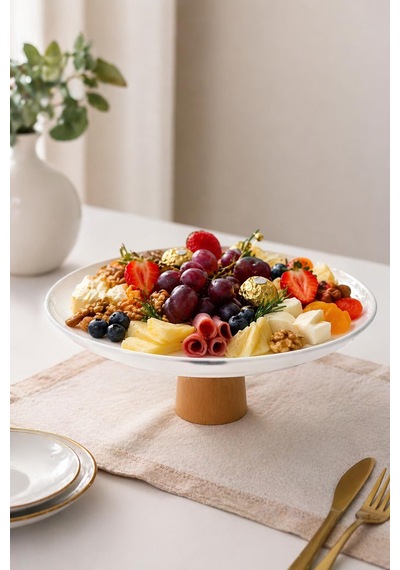 Pasta Standı Kek Sunum Tabağı 28 Cm Beyaz