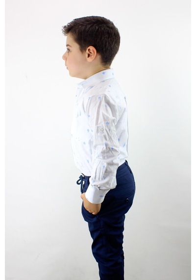 Doctor Junior Erkek Çocuk Katlanır Kollu Slim Fit Gömlek Mavi