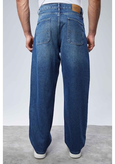 Cedy Denim Cedy Denım Yüksek Kalite Erkek Yüksek Bel Baggy Skater Jean Mavi