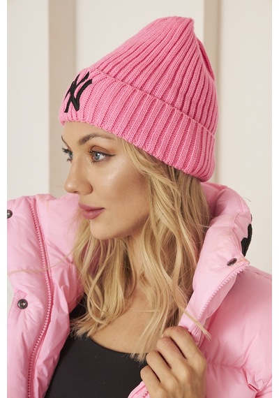 Eke Tekstil Pembe Unısex Ny Nakış Detaylı Yumuşak Dokulu Selanik Triko Bere Pembe