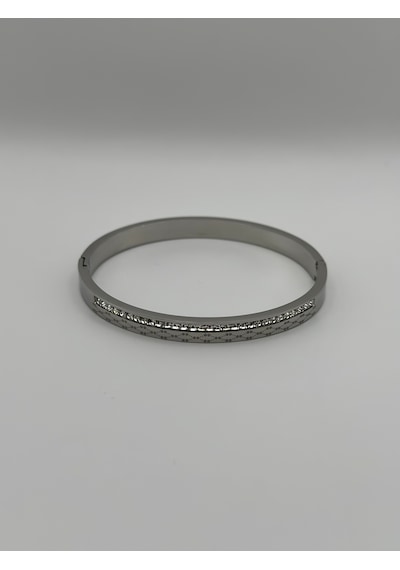 Arnes Jewelry Çelik Silver Zirkon Taşlı Kelepçe Bileklik
