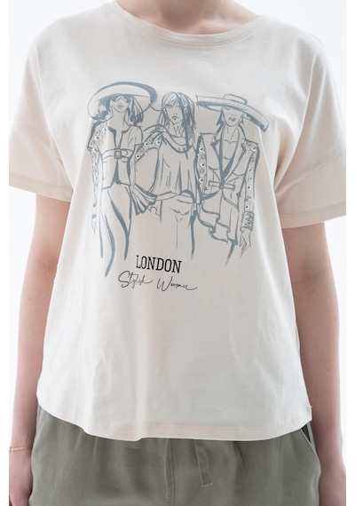 Fashion Friends Baskılı %100 Pamuklu Bluz Bej Bej