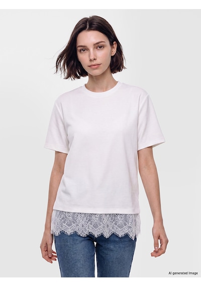 Lcw Modest Beyaz Dantel Detaylı Soft Touch Kadın Tişört