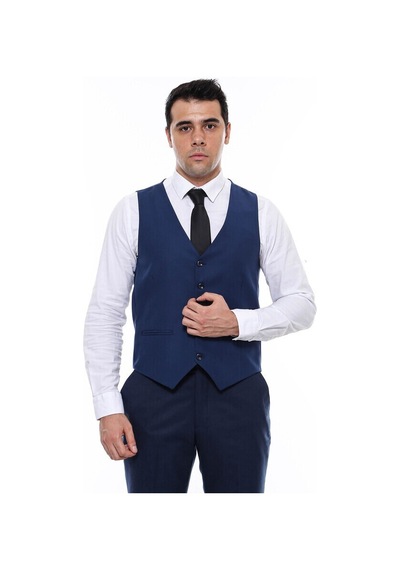 Wessi Lacivert Slimfit Düz Yelek 001