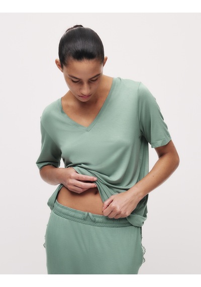 Marks & Spencer Dantel Detaylı Pijama Üstü T37003638T Yeşil