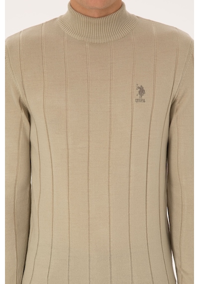 U.S. Polo Assn. Erkek Slim Fit Boğazlı Yaka Açık Haki Kazak 50315019-VR183