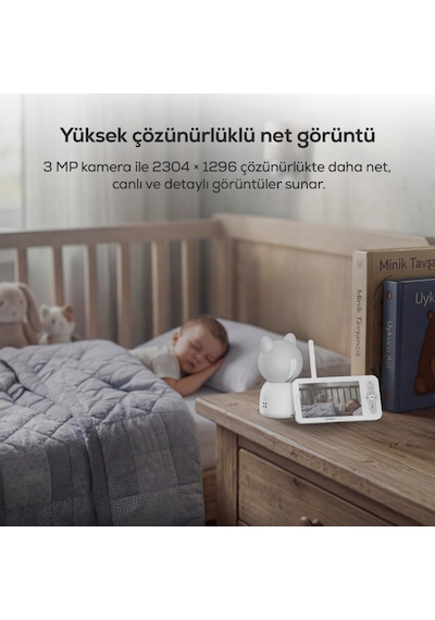 Xenon Smart Bebek Kamerası 3MP | 5" Monitör, Mobil Takip, Ağlama Algılama, 360° Gece Görüş, RGB Lambalı (X7202)