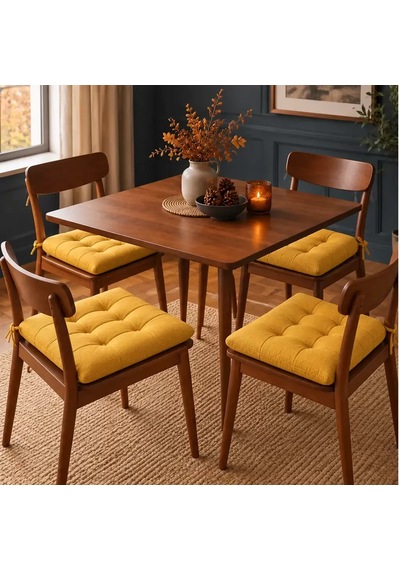 4 Lü Kapitone Bağcıklı Sandalye Minderi 40 40 3 Cm Sarı 40 40 3 Cm 4 Adet