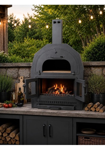 Mangal Barbekü Odun Ateşli Dış Mekan Pizza Fırını, Çelik, Gri, Bacalı Tasarım Diğer