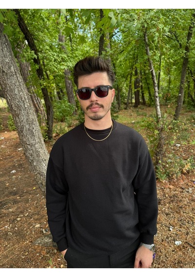 Erkek Oversize Bisiklet Yaka Basic Sweatshirt SIYAH