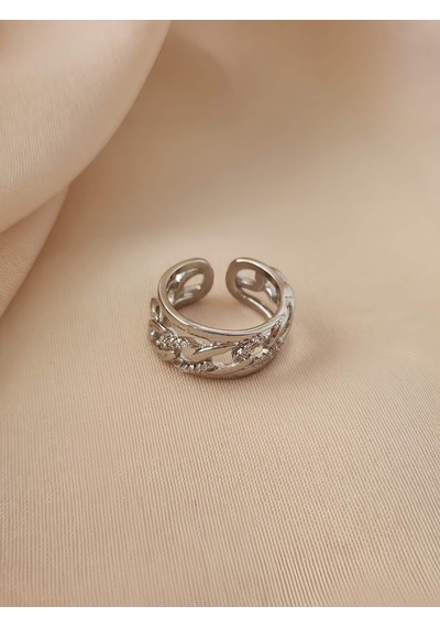 Gurmet Zincir Model Zirkon Taşlı Ayarlanabilir Silver Gümüş Renkli Yüzük Silver