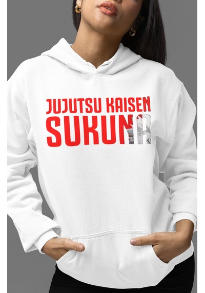 Sevbano Jujutsu Kaisen Ryomen Sukuna Anime Sırt Baskılı Unisex Oversize P beyaz