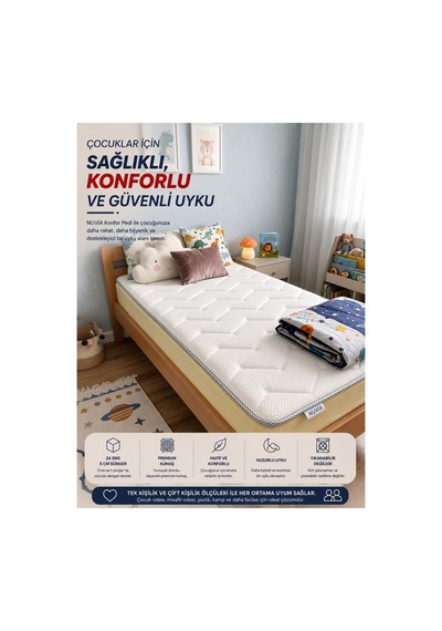 Nuvia 4 Tarafı Lastikli Kaptoneli Çift Kişilik Yatak Pedi & Şiltesi Topper
