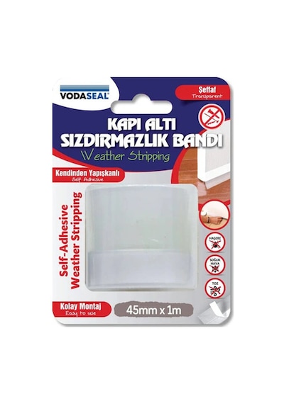 2 Adet Vodaseal Kapı Altı Sızdırmazlık Bantı Şeffaf 45mmx1 M