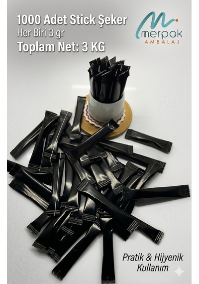 Merpak Ambalaj Stick Toz Şeker Siyah 1000 X 3 G