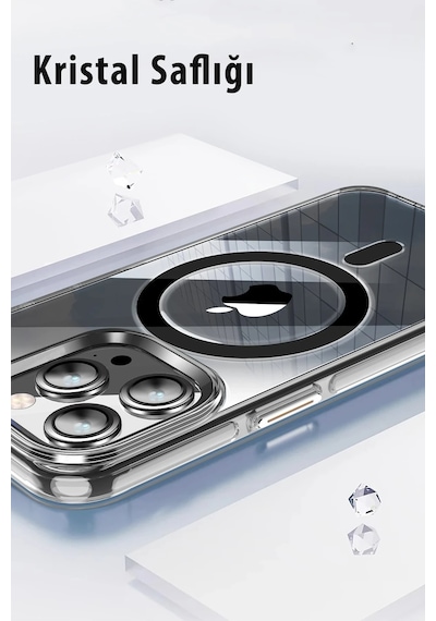 Joko Apple iPhone Uyumlu 15 Pro Max Kılıf Crystal Magsafe Kapak Glblseme - 75 - Şeffaf