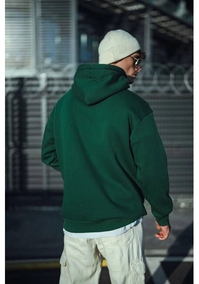 Üç İplik Penye Kapşonlu Basic Sweatshirt - Haki renkli