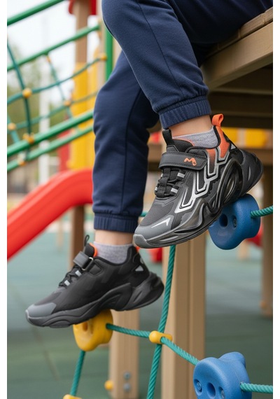 Marcokids Siyah Cırtlı Hafif Erkek Çocuk Spor Ayakkabı 161-t5440210 F Siyah