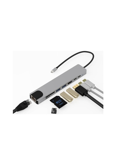 8 In 1 Type C To Hdmı- Sd/ Tf- 2 USB 3.0- USB-C Pd Ethernet Kablo