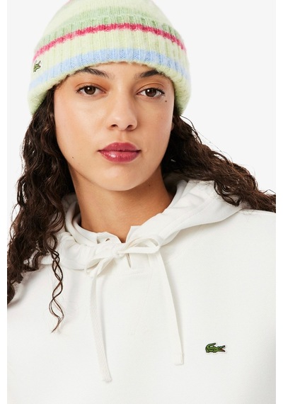 Lacoste Relaxed Fit Hoodie Cotton Sweatshirt Kadın Kapüşonlu Sweatshirt Beyaz Beyaz