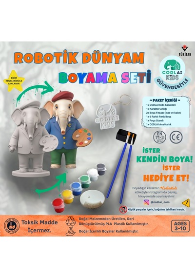Codlaı Kids Robotik Dünyam 3d Boyama Seti - Çocuklar İçin Eğitici Yaratıcı Oyuncak Boyama Kiti - Sanatçı Fil
