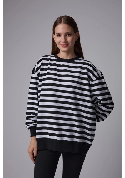 Defys Kadın Çizgili Oversıze Sweat Siyah-beyaz - 608041455 Siyah-beyaz