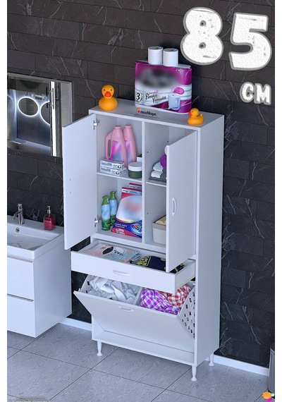 Yeni Afra 85 Cm 2 Gözlü Kirli Çamaşır Sepet, 2 Kapak Ve Çekmeceli 4 Raflı Çok Amaçlı Banyo Dolabı 85 Cm Yeni Afra 85 Cm 2 Gözlü Kirli Çamaşır Sepet, 2 Kapak Ve Çekmeceli 4 Raflı Çok Amaçlı Banyo Dolabı 85 Cm