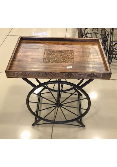 Ahşap Ferforje Teker Sehpa 40x27x40 Cm. Kna361 Eskitme Siyah