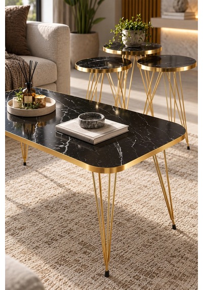 Sulorahome Gold Bendir Tel Zigon Ve Orta Sehpa 4 Parça Seti Beyaz Mermer - Siyah Mermer - Altın Ayak Sulorahome Gold Bendir Tel Zigon Ve Orta Sehpa 4 Parça Seti Beyaz Mermer - Siyah Mermer - Altın Ayak