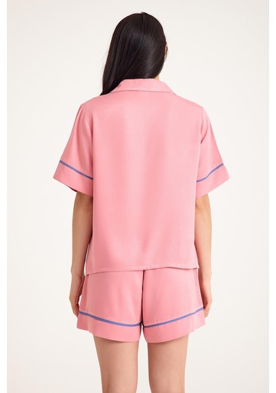 Amarelle Dream Mavi/pembe Kısa Kollu Şortlu Önden Düğmeli 4 Parça Pijama Takım Set Mavi/pembe