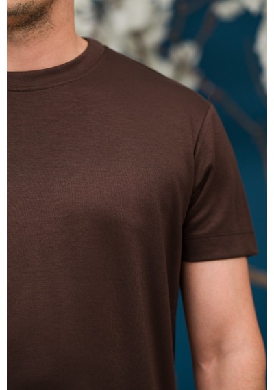 Fbi Bisiklet Yaka Yarı Oversize Likralı Yumuşak Kumaş T-shirt Koyu Kahve