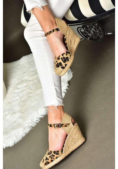 Fox Shoes P241612017 Leopar Hasır Dolgu Topuklu Kadın Ayakkabı