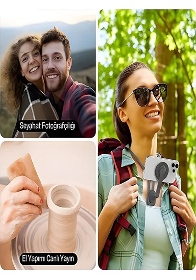 Magsafe Uyumlu 360 Boyun Askılı Telefon Tutucu / Gezi Video Çeki