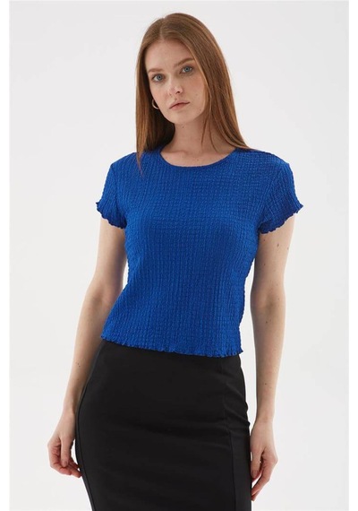 Fashion Friends 25y0234k1 Kadın Dokulu Bluz Saks Mavi