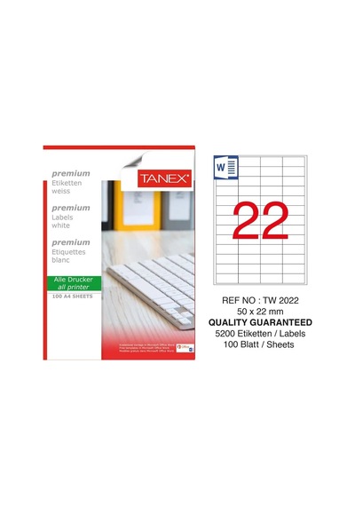 Tanex TW-2022 50x22mm Kuşe Laser Etiket 100 Lü Paket