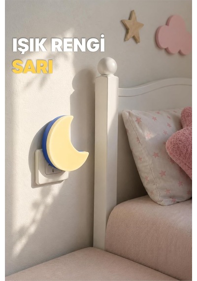Yarım Ay Gece Lambası On/off Tuşlu Koridor Hol Işığı Uyuma Işığı Sarı K6975 Diğer