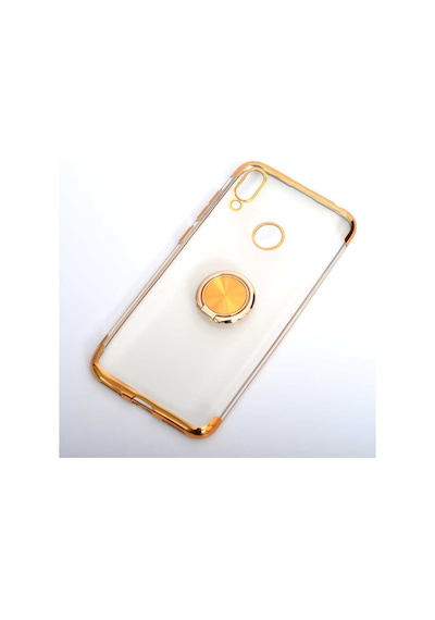 Huawei Y7 Prime 2019 Stantlı Köşeleri Renkli Lens Korumalı Yüzüklü Kılıf