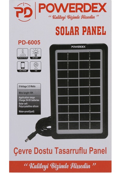 Powerdex PD-6005 9V 3.5W mAh Güneş Paneli Solar Sistem