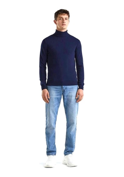 Benetton Erk Boğazlı Merino Kazak- Lacivert