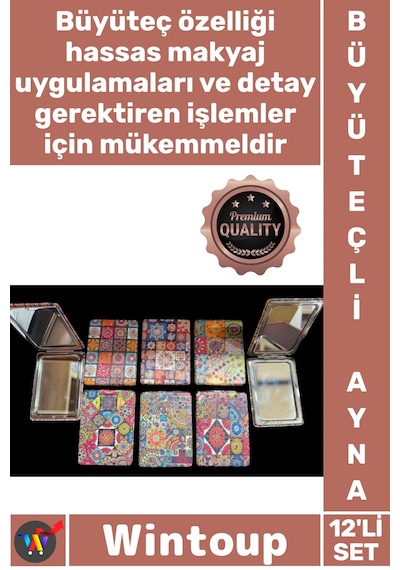 Ayna Makyaj Aksesuarı Taşınabilir Katlanabilir Model Modern 12'li Büyüteçli Dikdörtgen Cep Aynası