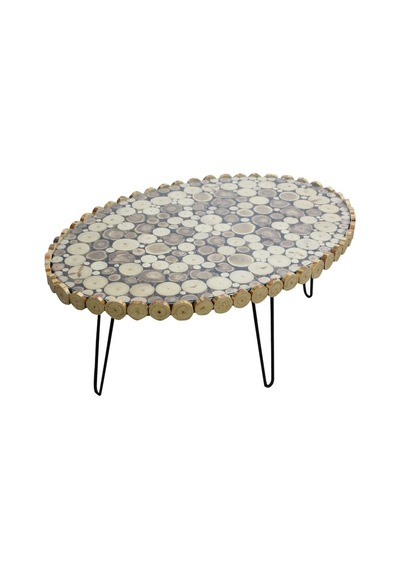 Orta Sehpa Oval Kütük Ağaç Dalı Kesme Metal Çelik Ayak Yeni Trend