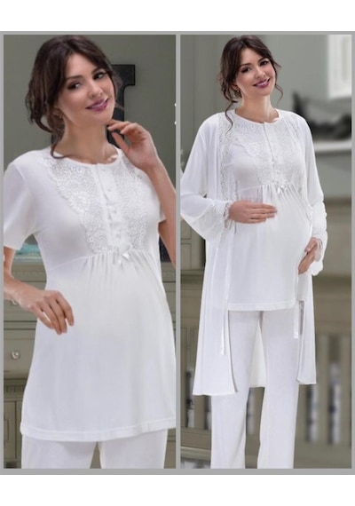 Nehir 2036 Hamile Lohusa 3Lü Pijama Sabahlık Takım (499085904)