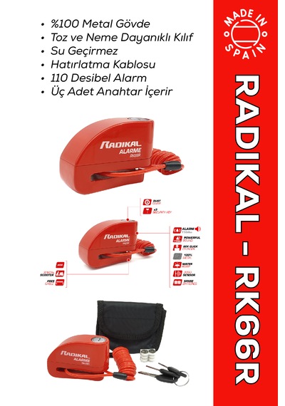 Rk66r Motosiklet Disk Kilit Alarmı 110db Güçlendirilmiş Su Geçirmez Kilit + Buff  Disk Kilidi