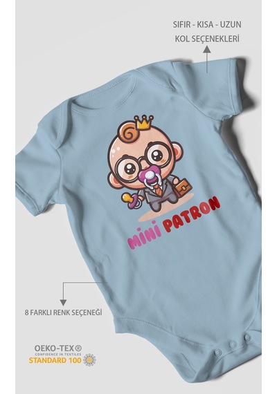 Mini Patron V2 Baskılı Bebek Zıbını Çıtçıtlı Body %100 Pamuk Kısa Kol Bebe Mavisi