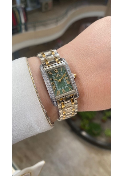 Ferro Quartz Çelik Altın/gri Yeşil Kadran 22 Mm Kadın Kol Saati