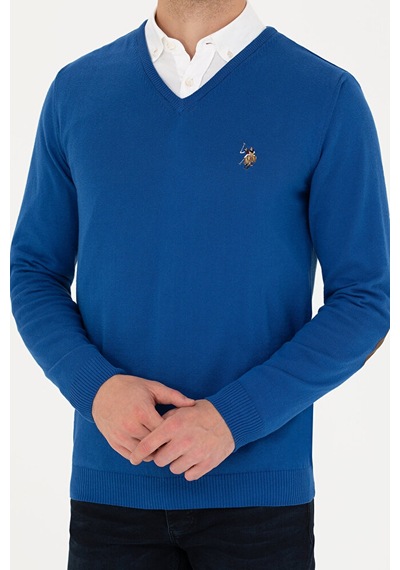 U.S. Polo Assn. Erkek Slim Fit V Yaka Saks Kazak 50269006-vr045 Çok Renkli